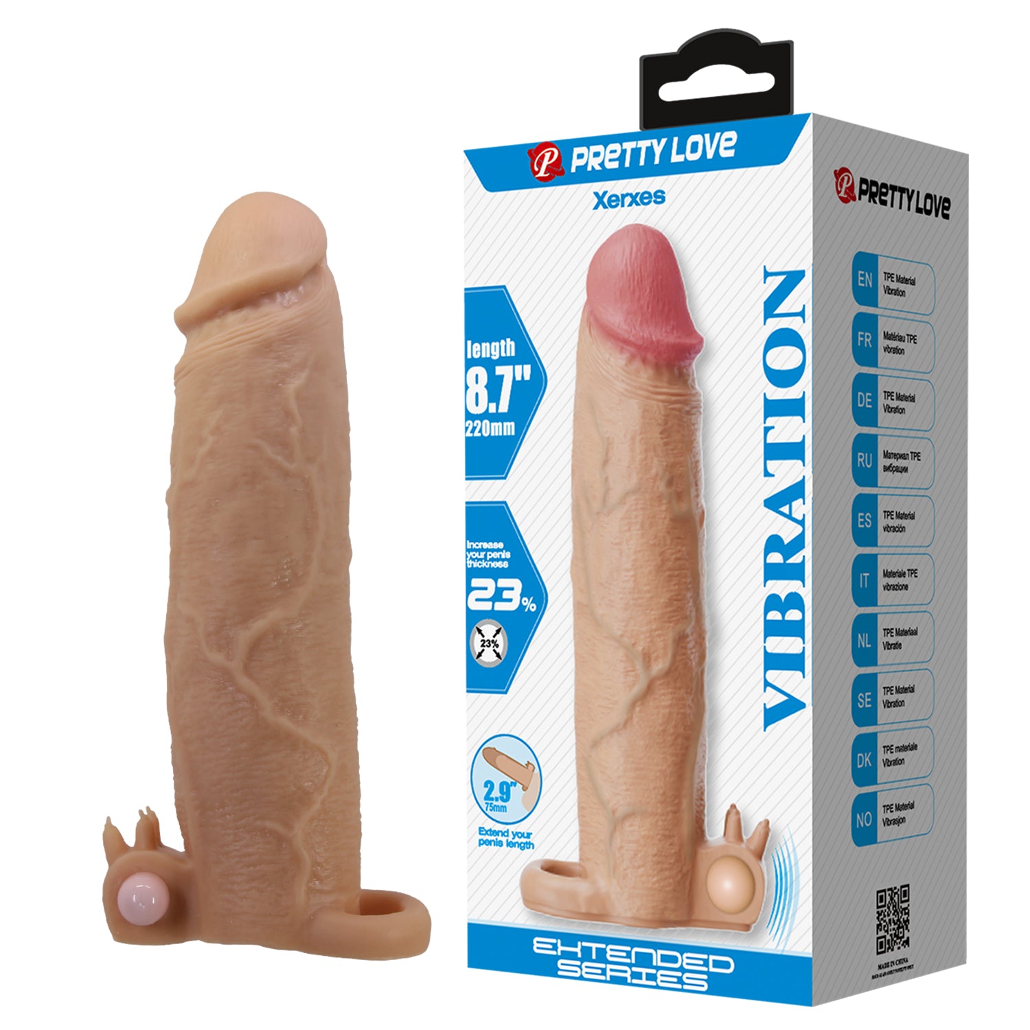 Prelungitor Penis Xerxes +7.5 cm cu Vibratii, TPE, Natural Imagine principală a produsului