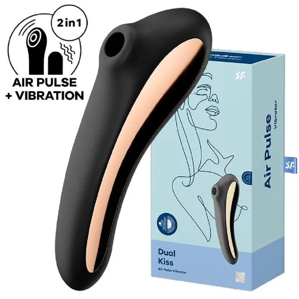 Stimulator Dual Kiss Air Pulse+Vibrator Silicon USB Black Imagine principală a produsului