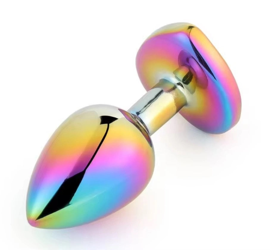 Dop Anal Rainbow Buttplug Small, Heart Shape, Piatra Albastru Inchis
