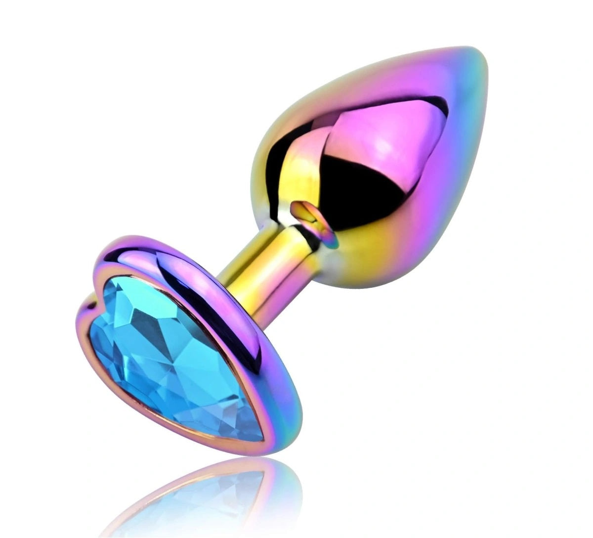 Dop Anal Rainbow Buttplug Small, Heart Shape, Piatra Albastru Deschis Imagine principală a produsului