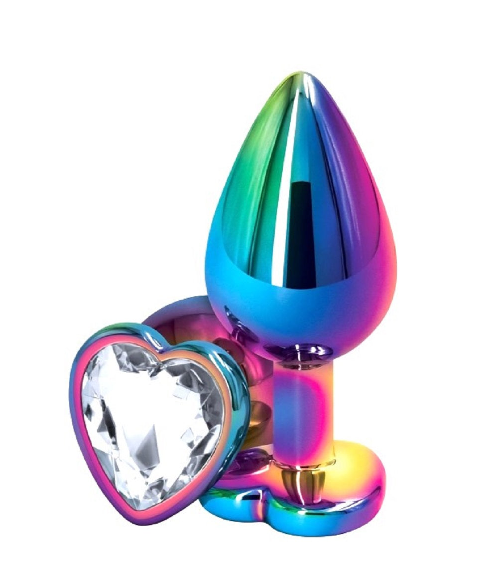 Dop Anal Rainbow Buttplug Medium, Heart Shape, Piatra Transparenta Imagine principală a produsului