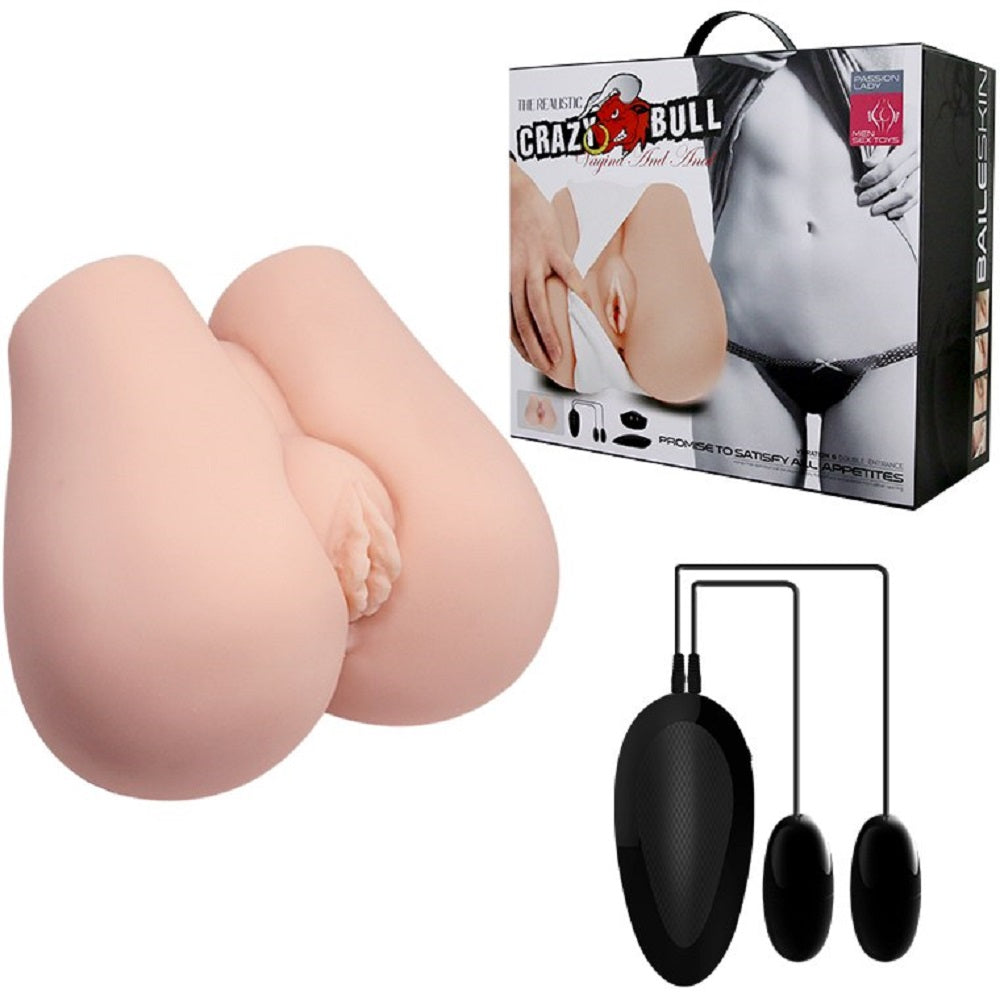 Masturbator Realist Dublu Vagin&Anus cu Vibratii Multispeed Crazy Bull, Natural Imagine principală a produsului