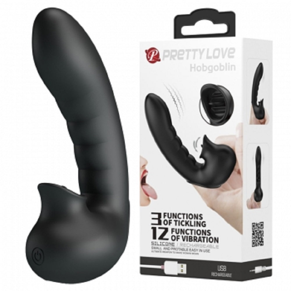Vibrator pentru Deget Hobgoblin cu Stimulator Clitoris USB Negru Imagine principală a produsului