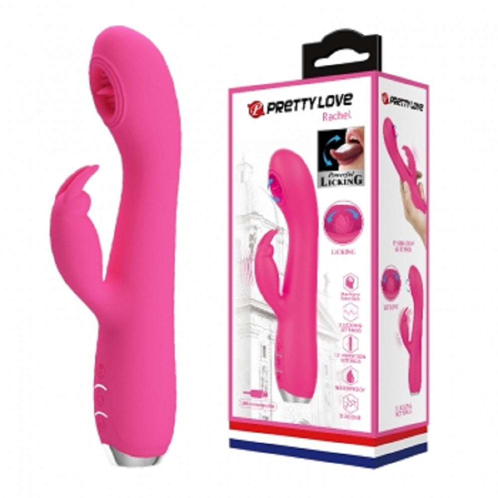 Vibrator Rachel Vibrating&Licking Silicon Roz 20 cm Imagine principală a produsului