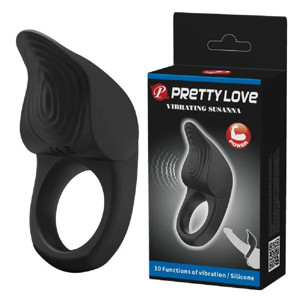 Inel de Penis Susanna, 10 Moduri Vibratii, Silicon, USB, Negru