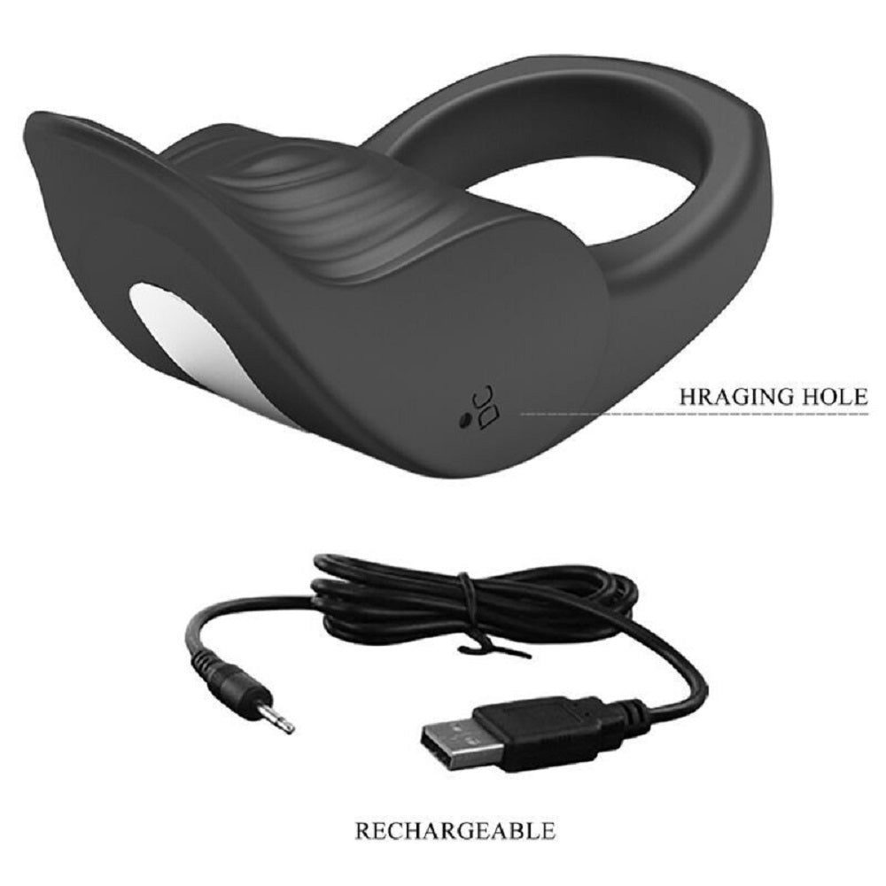Inel de Penis Susanna, 10 Moduri Vibratii, Silicon, USB, Negru