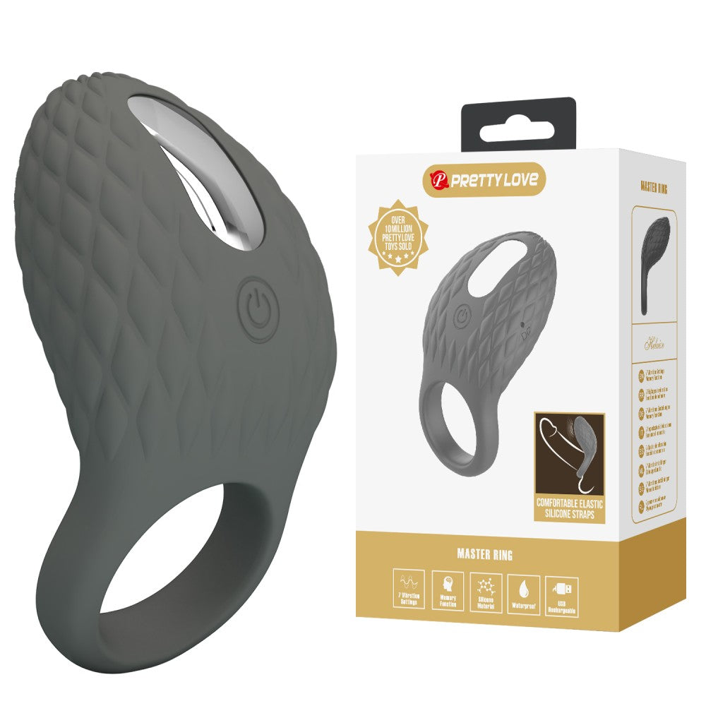 Inel de Penis Master Heloise, 7 Moduri Vibratii, Silicon, USB, Negru