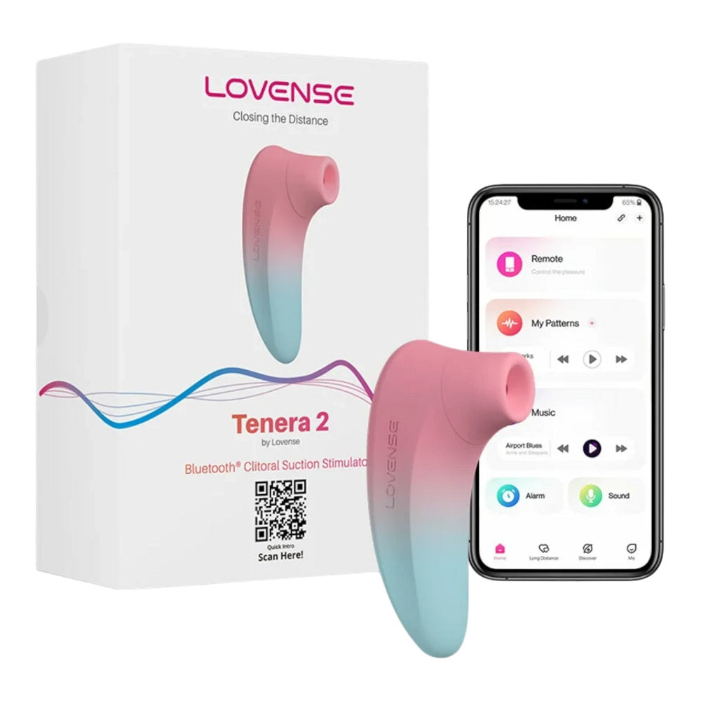 Stimulator Clitoris Lovense Tenera 2 Bluetooth Control, Free App, IPX7, Silicon, Roz/Albastru