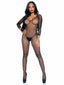Seamless Fishnet V Front Long Sleeves Bodystocking O/S Black