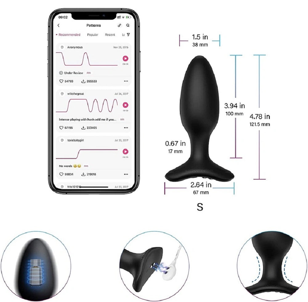 Dop Anal cu Vibratii Lovense Hush 2, Bluetooth Control, S - 3.8 cm