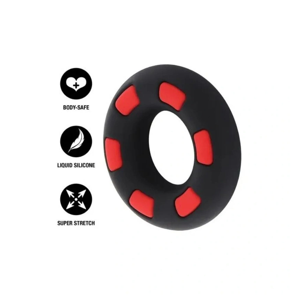Inel de Penis Super Stud C-Ring, Silicon Lichid, Negru/Rosu