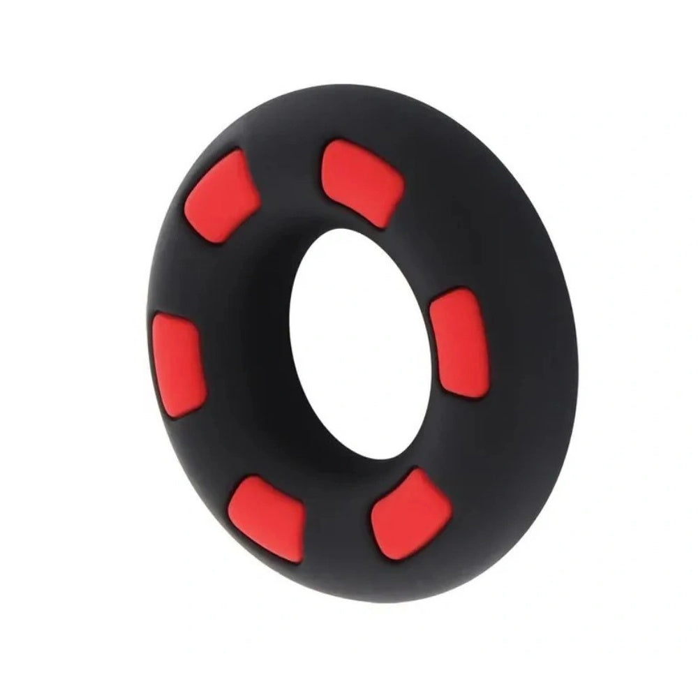 Inel de Penis Super Stud C-Ring, Silicon Lichid, Negru/Rosu