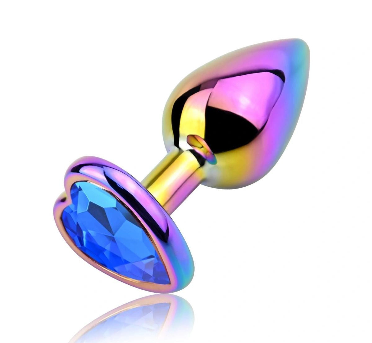 Dop Anal Rainbow Buttplug Large, Heart Shape, Piatra Albastru Inchis Imagine principală a produsului
