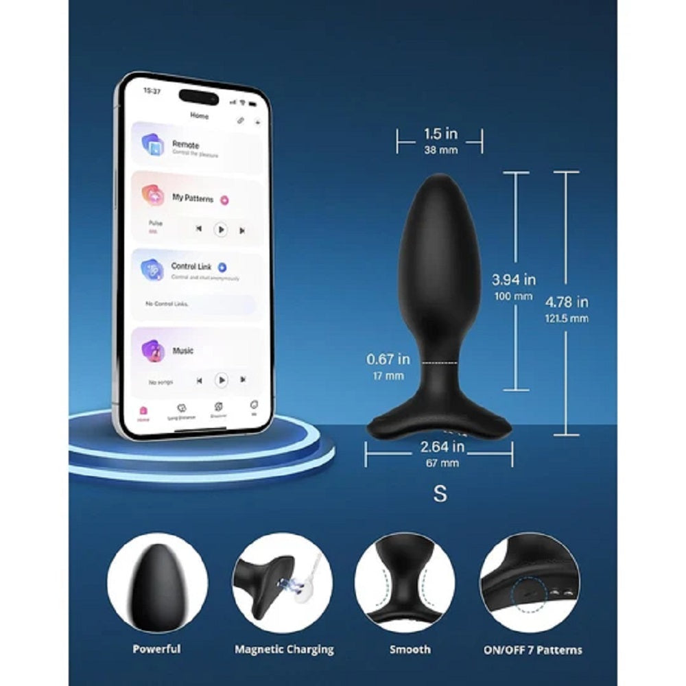 Dop Anal cu Vibratii Lovense Hush 2, Bluetooth Control, S - 3.8 cm