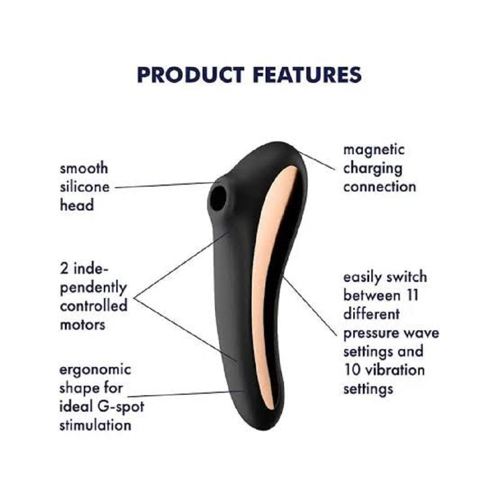 Stimulator Dual Kiss Air Pulse+Vibrator Silicon USB Black Imagine secundară a produsului