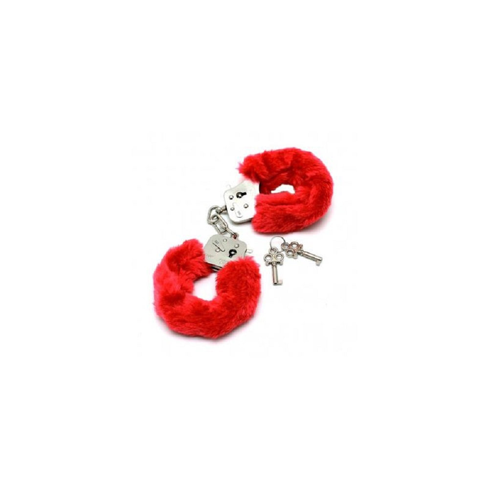 Police Handcuffs With Soft Red Fur Imagine secundară a produsului
