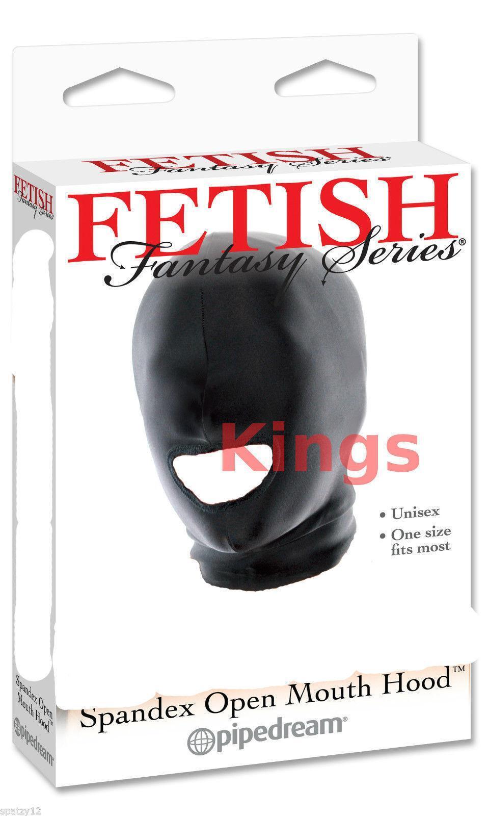 Masca Fetish Fantasy-Spandex Open Mouth Hood Black